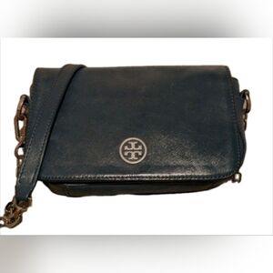 Tory Burch Robinson Deep Blue Stylish Pebbled Leather Crossbody Bag